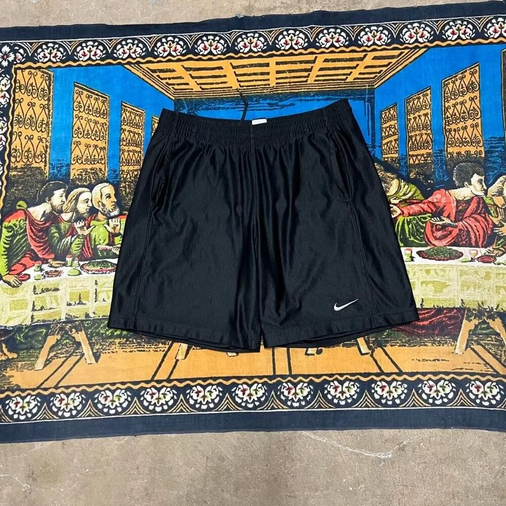 Black Nike satin basketball shorts Size large baggy dazzle shiny long jorts y2k